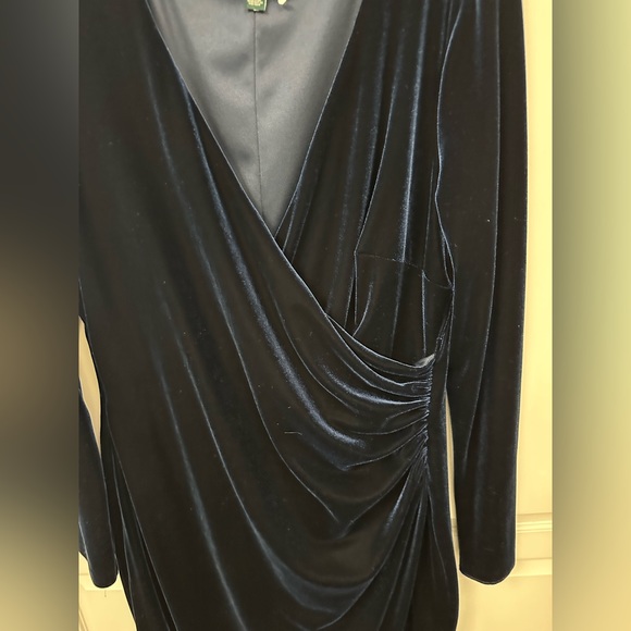 LAUREN  Ralph Lauren Dark Blue Velvet Short Dress Size-10 - Picture 3 of 8